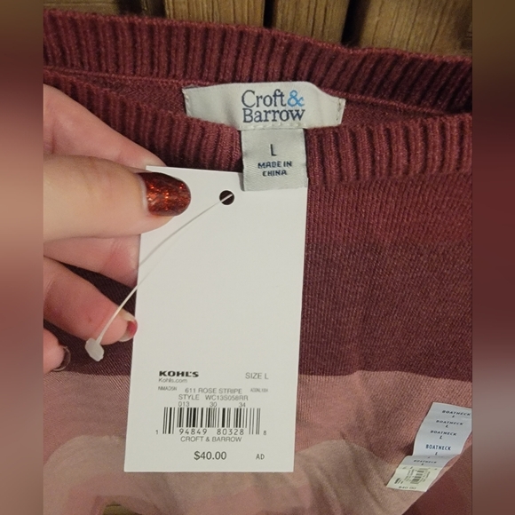 NWT - Croft & Barrow Pink colorblock boatneck 3/4 sleeve sweater - Size L - Picture 3 of 6